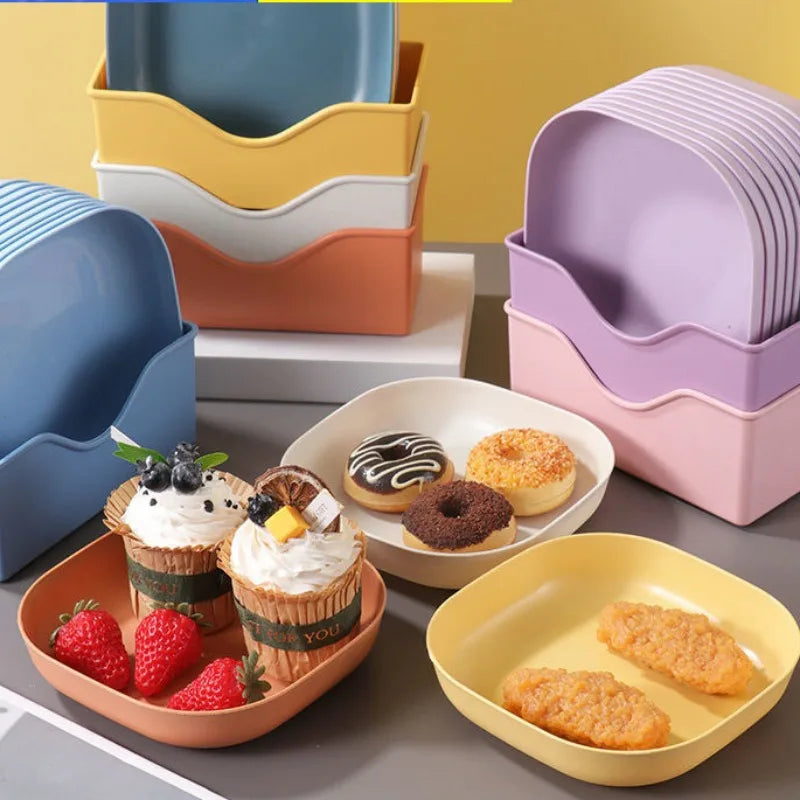 10pcs Plates Set With Holder (Random Colors)