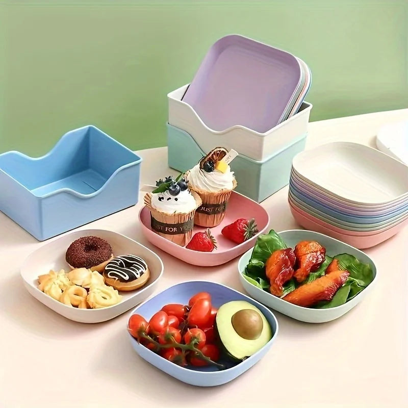 10pcs Plates Set With Holder (Random Colors)