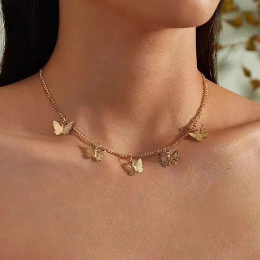 Gold-Plated Butterfly Design Choker Pendant