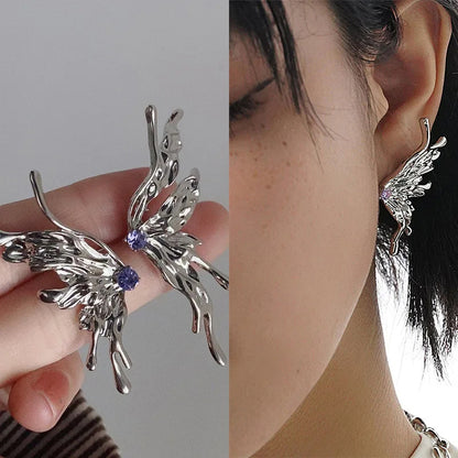 Butterfly Design Silver Plated Rhinestone Studs