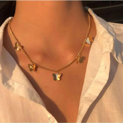 Gold-Plated Butterfly Design Choker Pendant