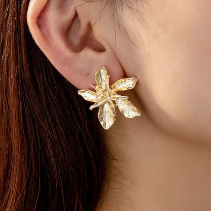 Vintage Metal Flower Big Stud Earrings for Women