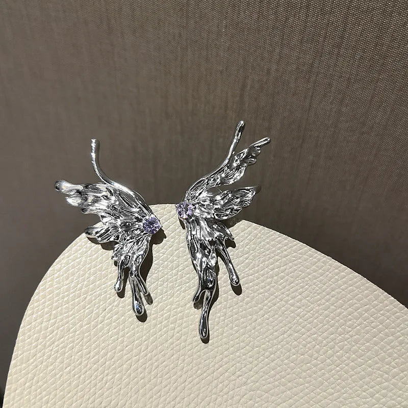 Butterfly Design Silver Plated Rhinestone Studs