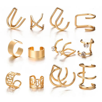 12 Pieces Vintage Gold Plated Ear Clip Earrings Set - NonPiercing Ear Cuff